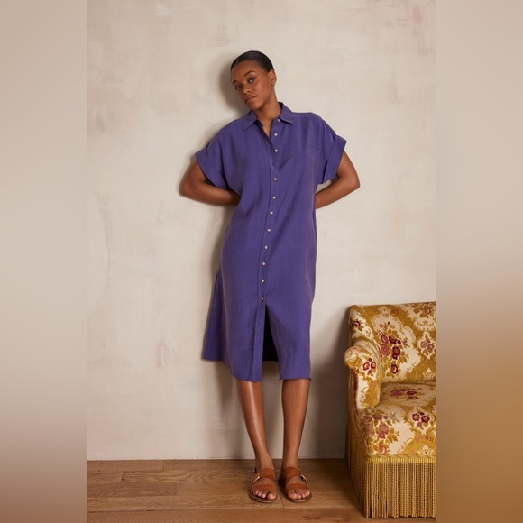 Madison 123 NAYAA SHIRT DRESS Fuscia Button-Down Shirt Dress Midi size Large - Picture 5 of 15